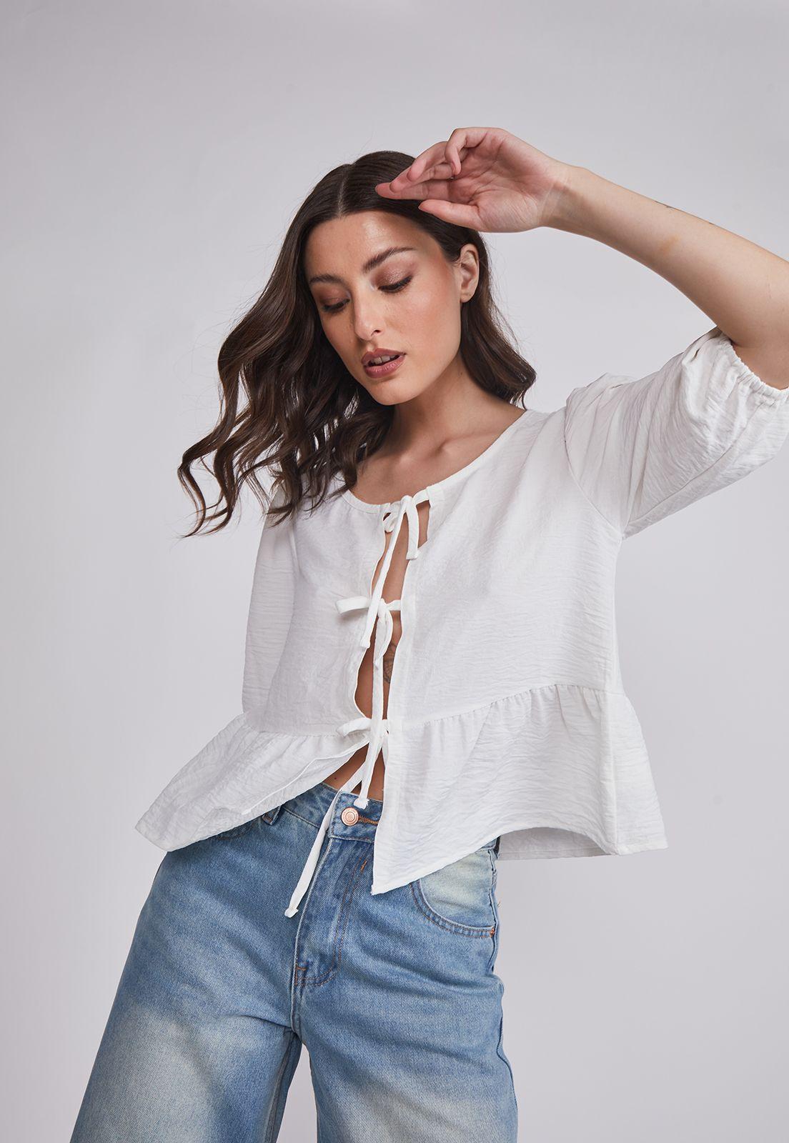 Blusa Mujer Lazos Blanco Sioux-1