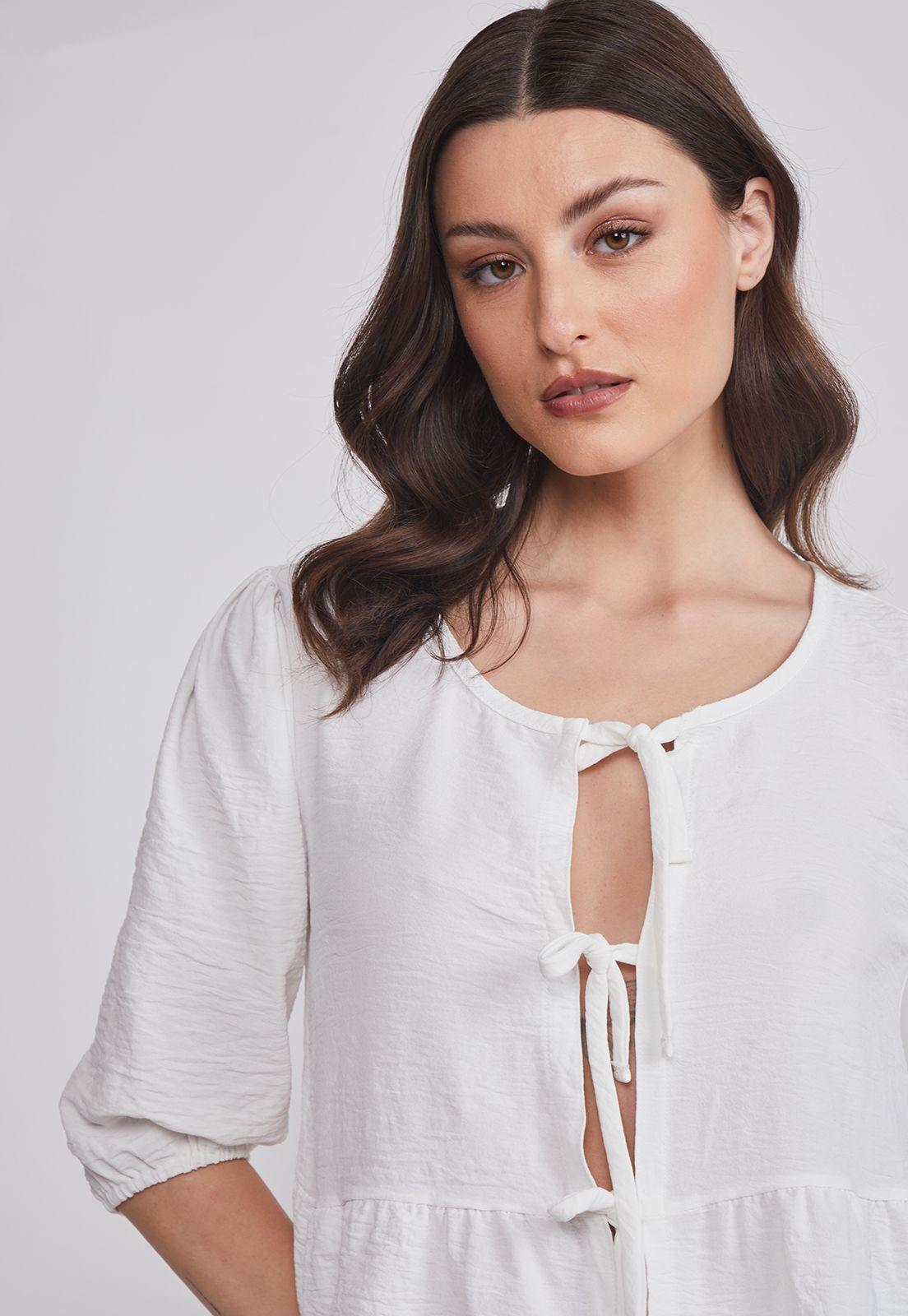 Blusa Mujer Lazos Blanco Sioux-2