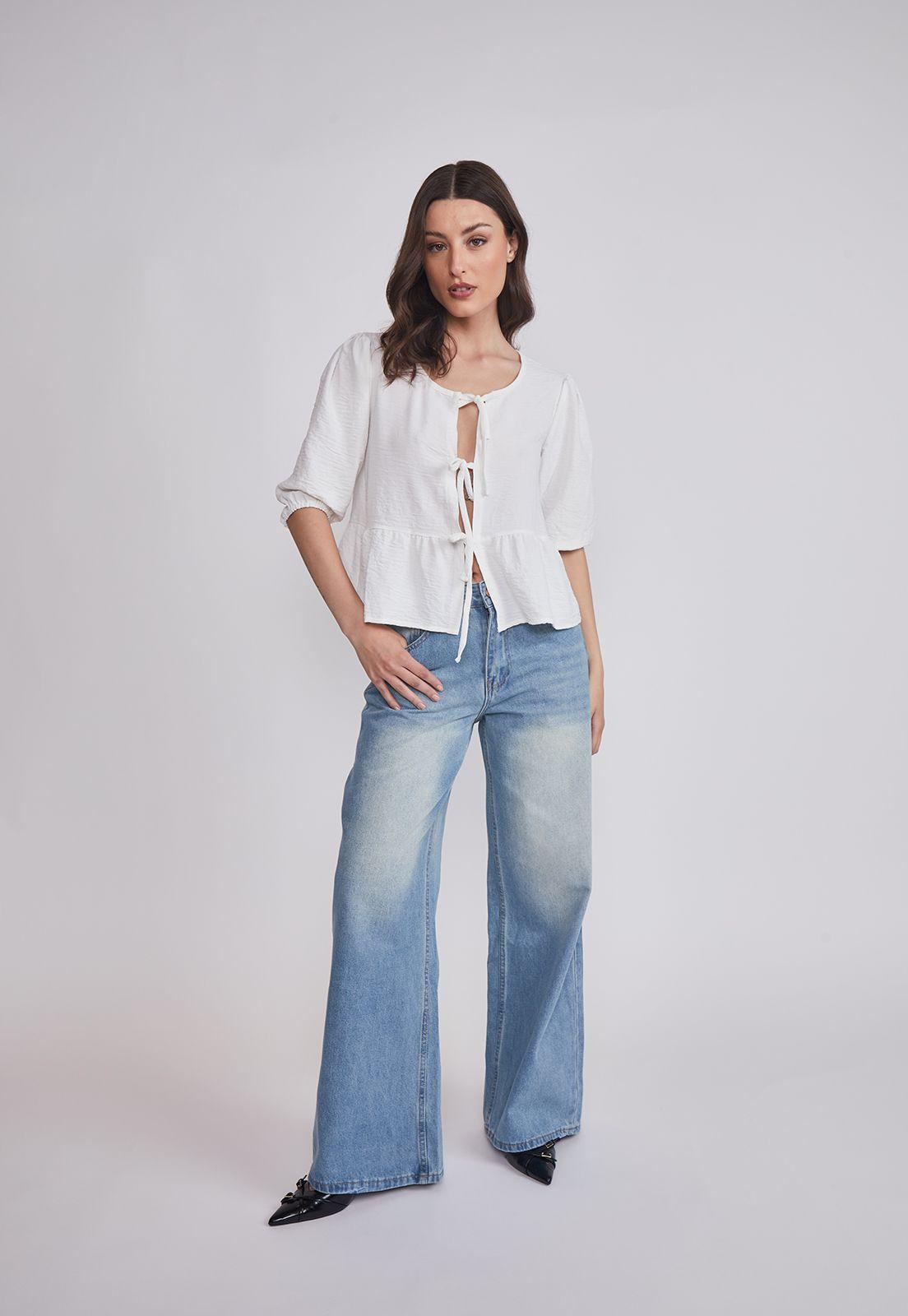 Blusa Mujer Lazos Blanco Sioux-4