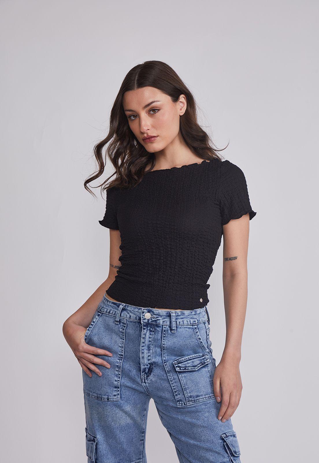 Polera Mujer Texturada Rulet Negro Sioux-0