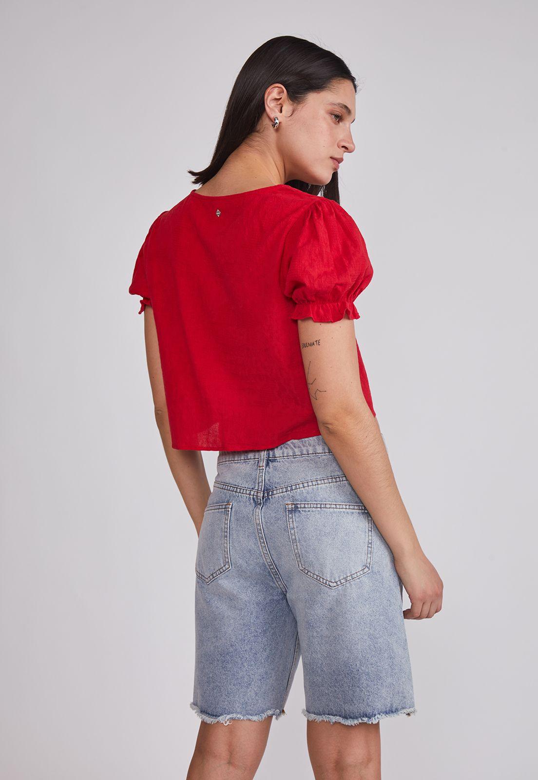 Blusa Mujer Manga Globo Rojo Sioux-2