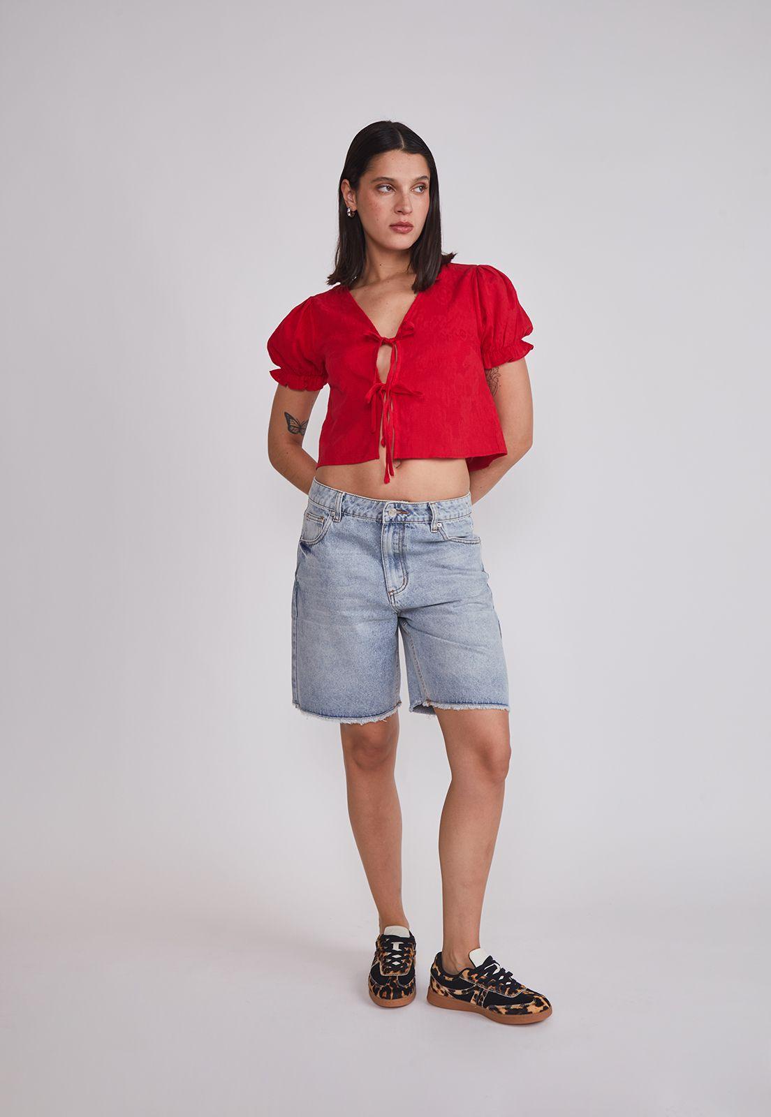 Blusa Mujer Manga Globo Rojo Sioux-3