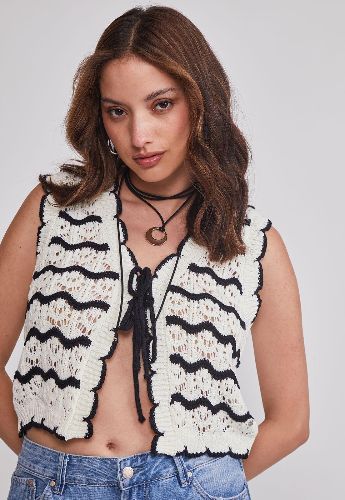 Peto Mujer Tejido Listado Negro Sioux-3