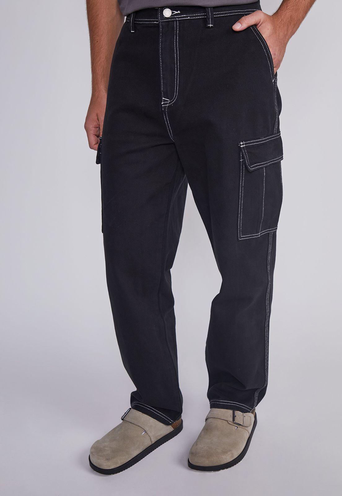Jeans Hombre Cargo Contraste Negro Sioux-0