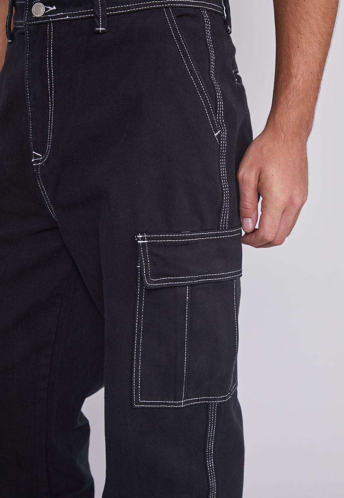 Jeans Hombre Cargo Contraste Negro Sioux-2