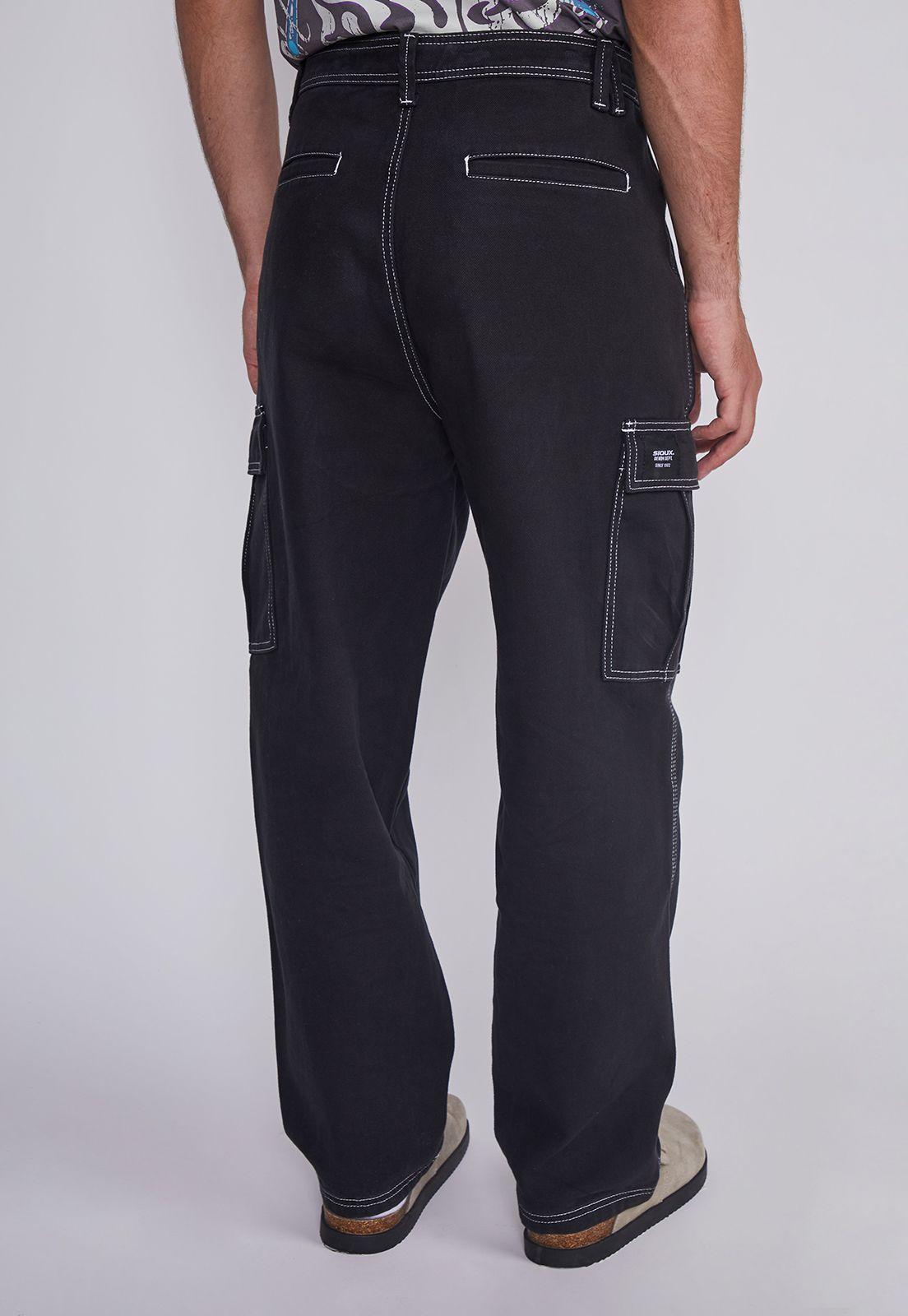 Jeans Hombre Cargo Contraste Negro Sioux-3