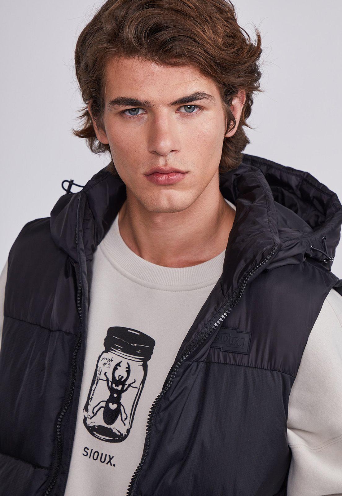 Parka Hombre Negro Sin Mangas Con Gorro Sioux-1