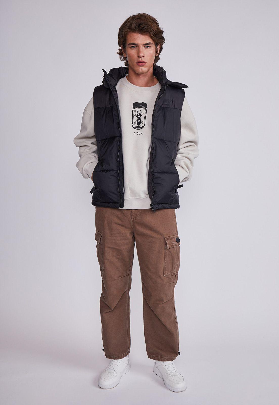 Parka Hombre Negro Sin Mangas Con Gorro Sioux-3