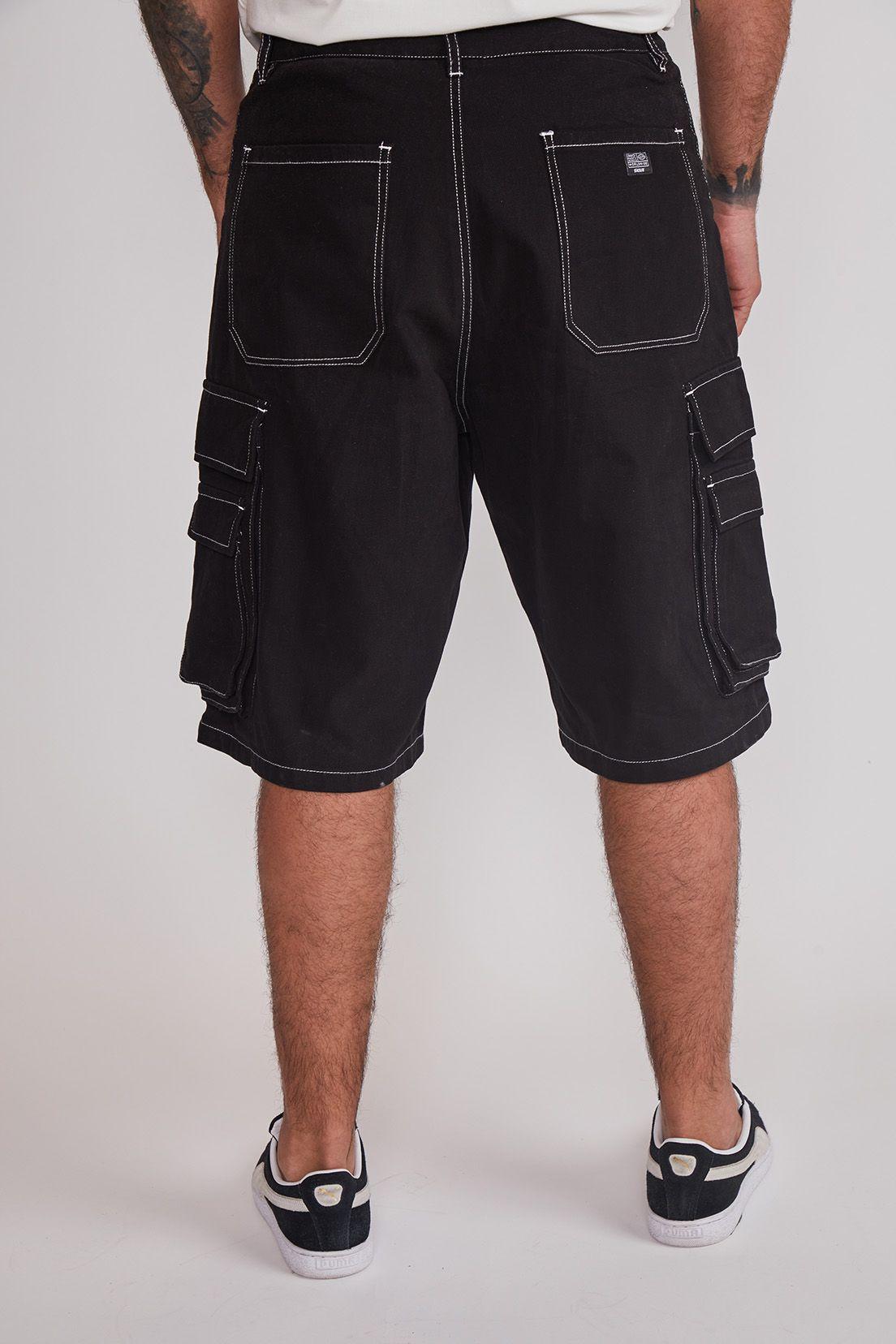 Bermuda Hombre Cargo Costuras Negro Sioux-2