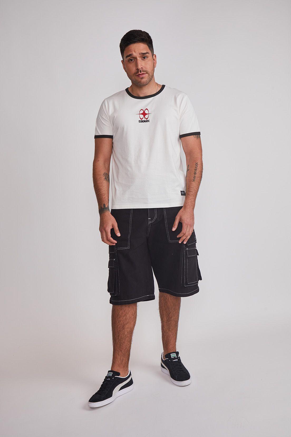 Bermuda Hombre Cargo Costuras Negro Sioux-3