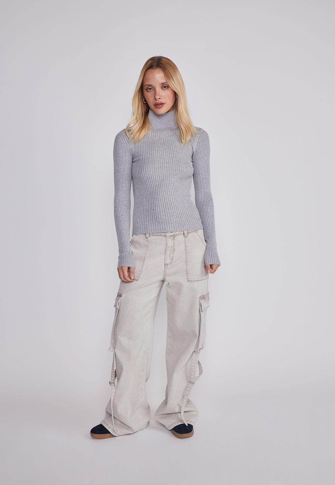 Sweater Mujer Acanalado Gris Sioux-4