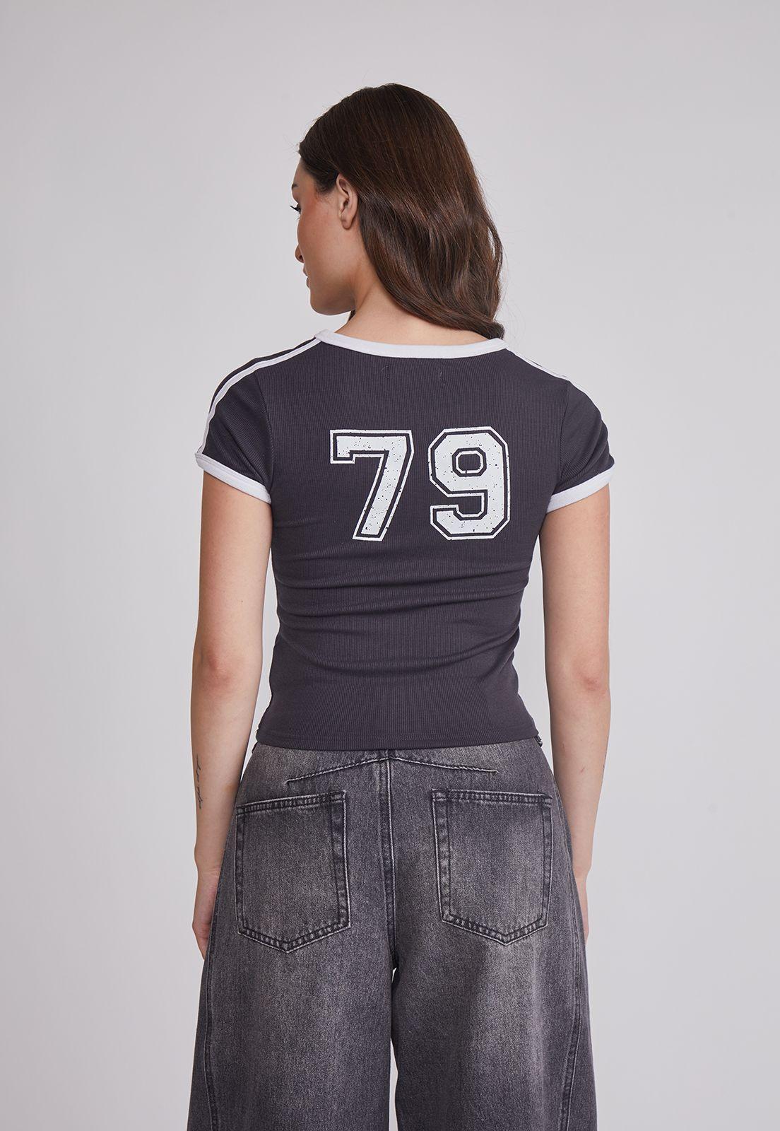Polera Mujer Baby Tee Numero Gris Sioux-3