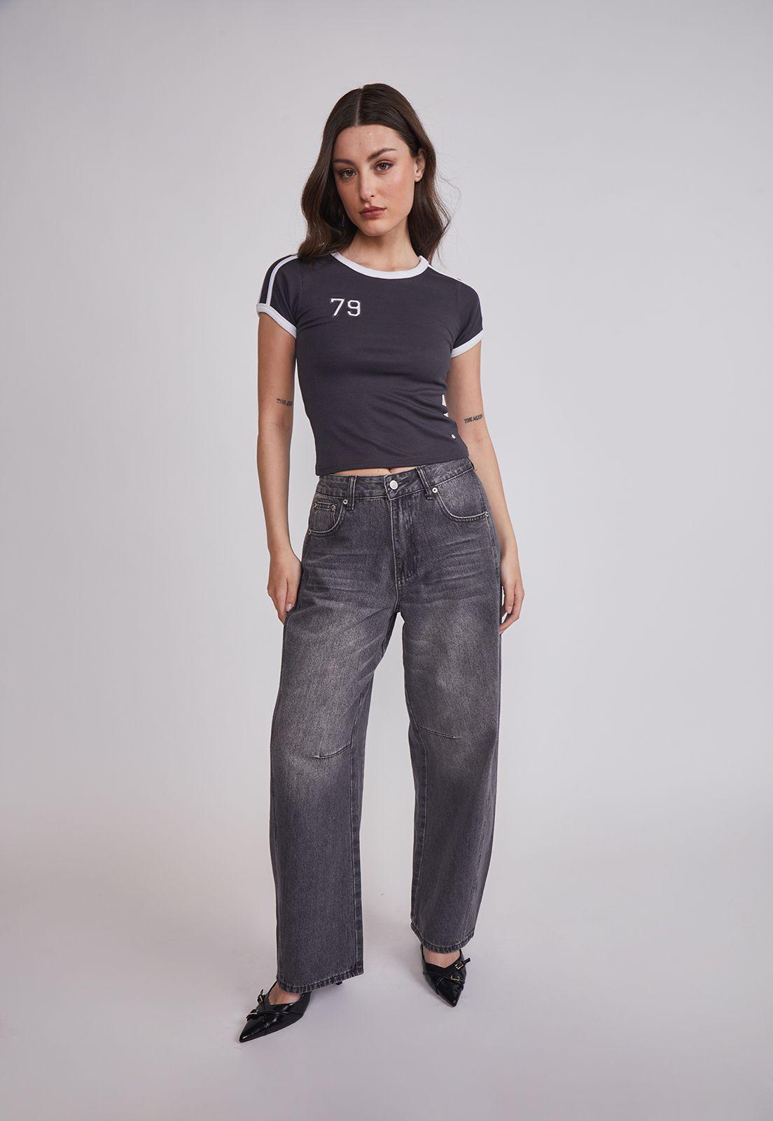 Polera Mujer Baby Tee Numero Gris Sioux-4