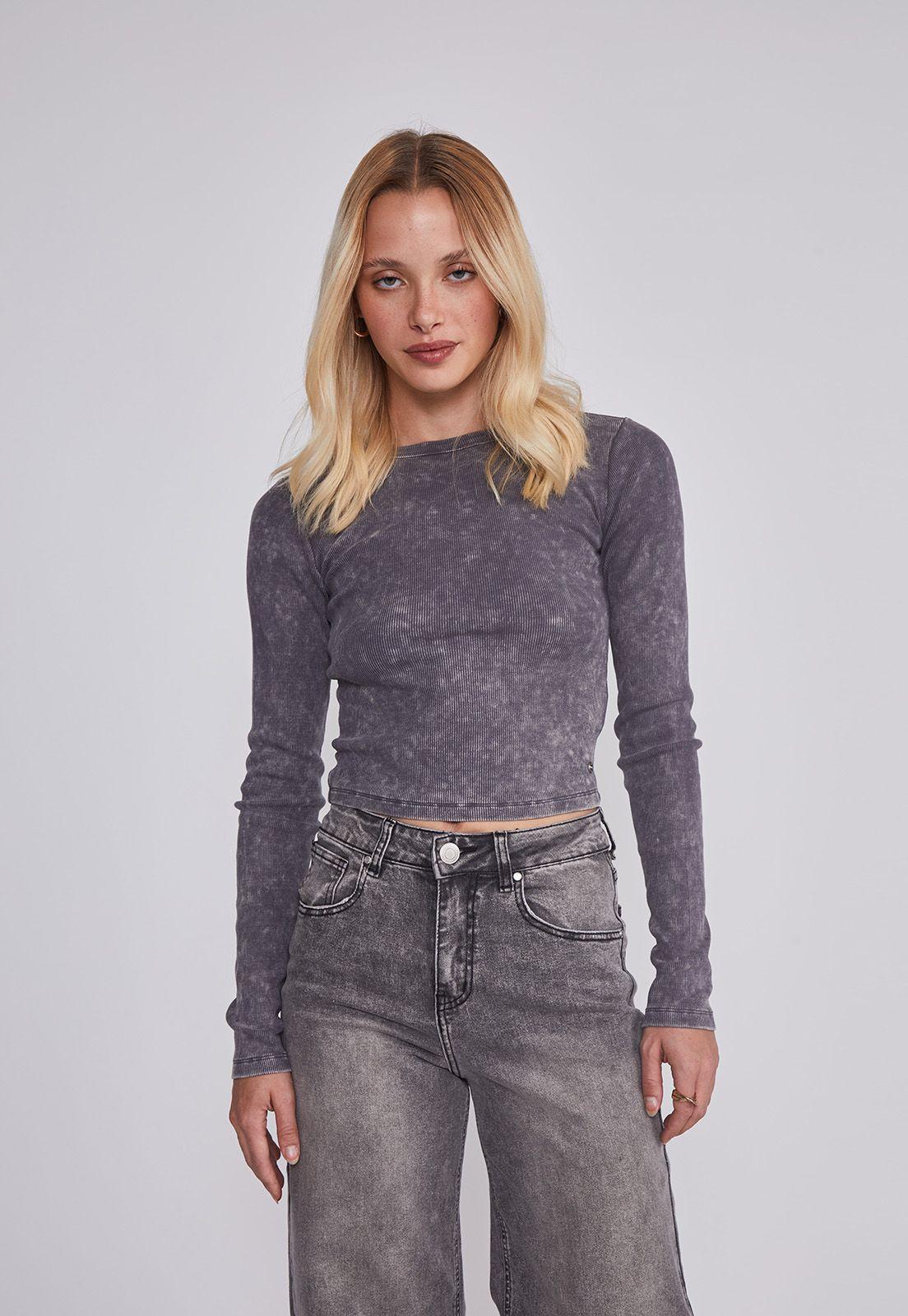 Polera Mujer Efecto Lavado Gris Sioux-3