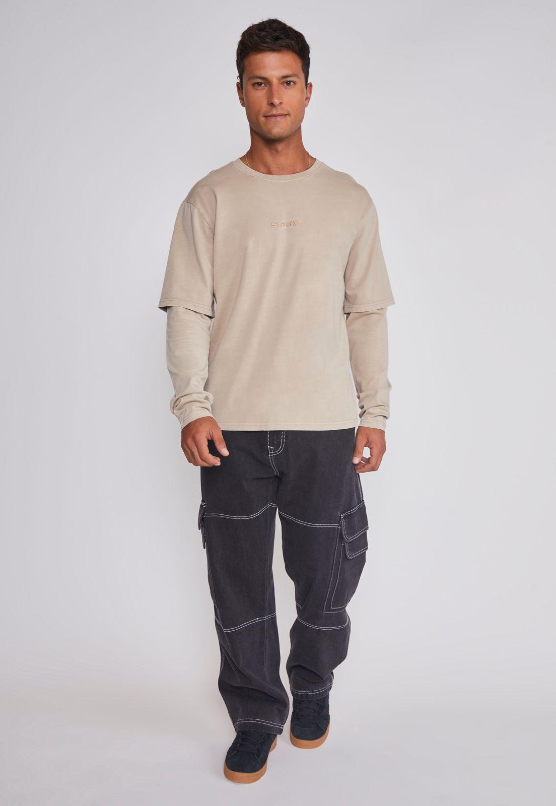 Polera Hombre Bordado Basic Beige Sioux-2