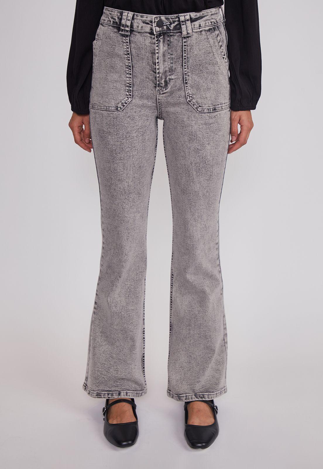 Jeans Mujer Flare Tiro Alto Gris Sioux-0