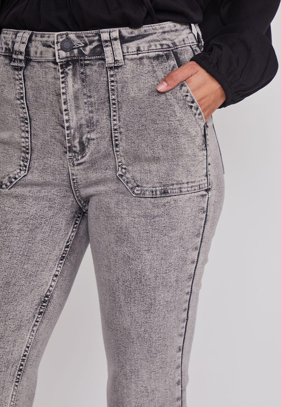 Jeans Mujer Flare Tiro Alto Gris Sioux-3
