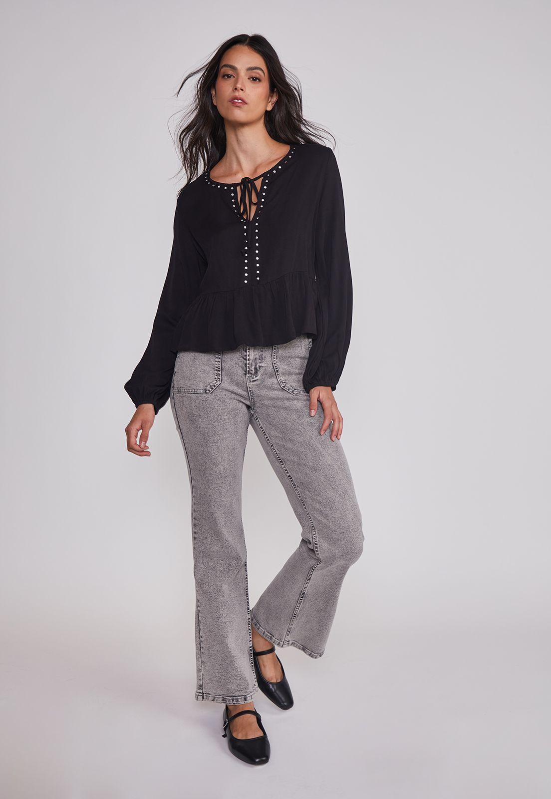 Blusa Mujer Boho Tachas Negro Sioux-2