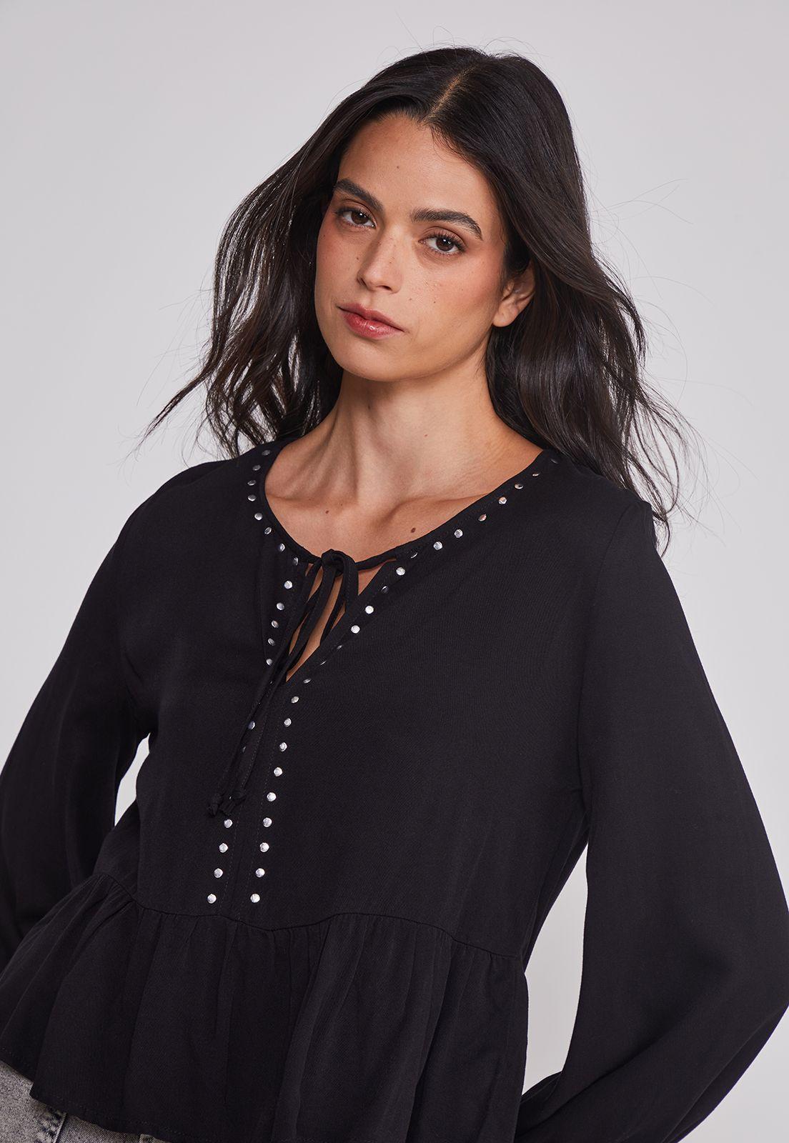 Blusa Mujer Boho Tachas Negro Sioux-3
