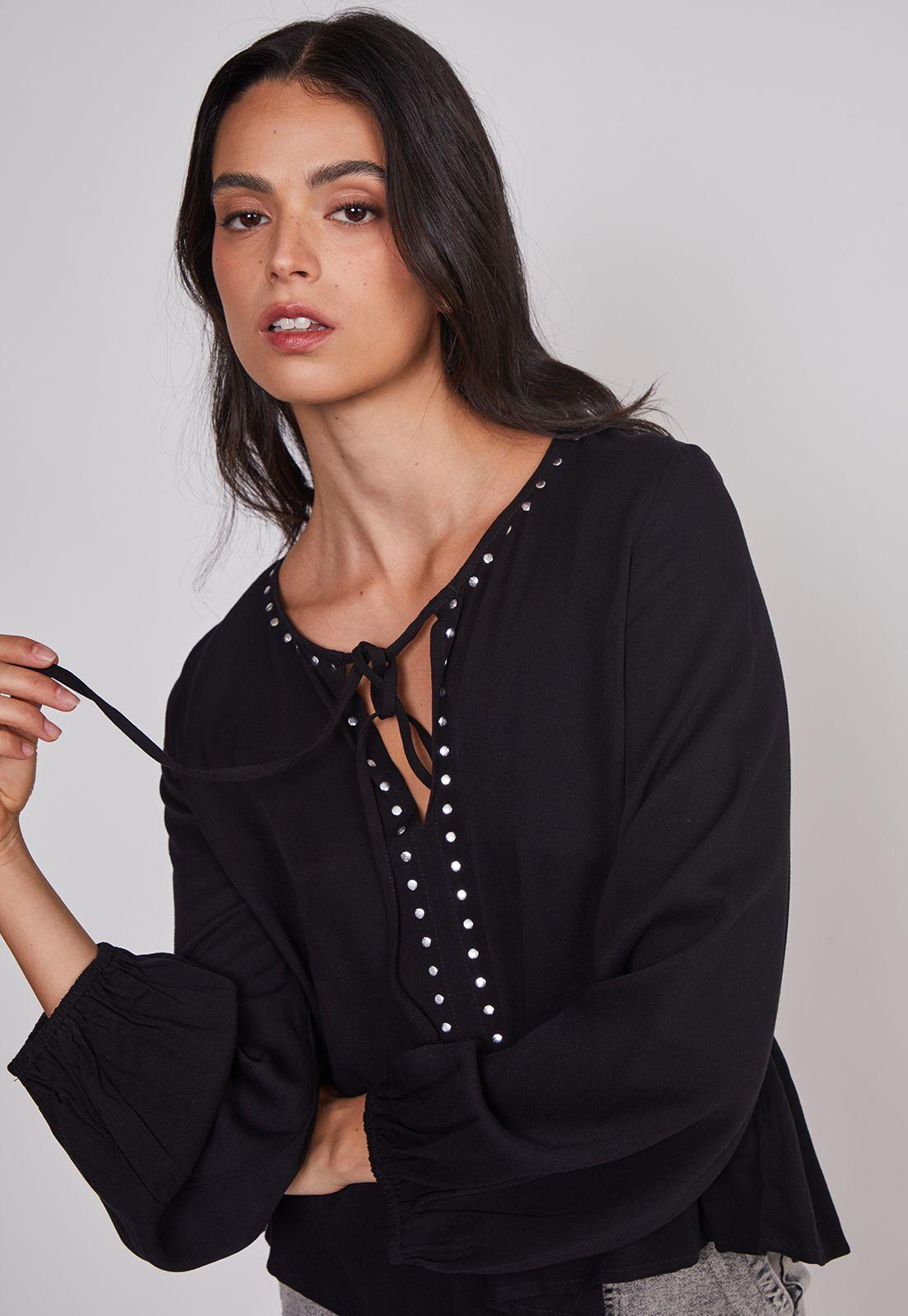 Blusa Mujer Boho Tachas Negro Sioux-4