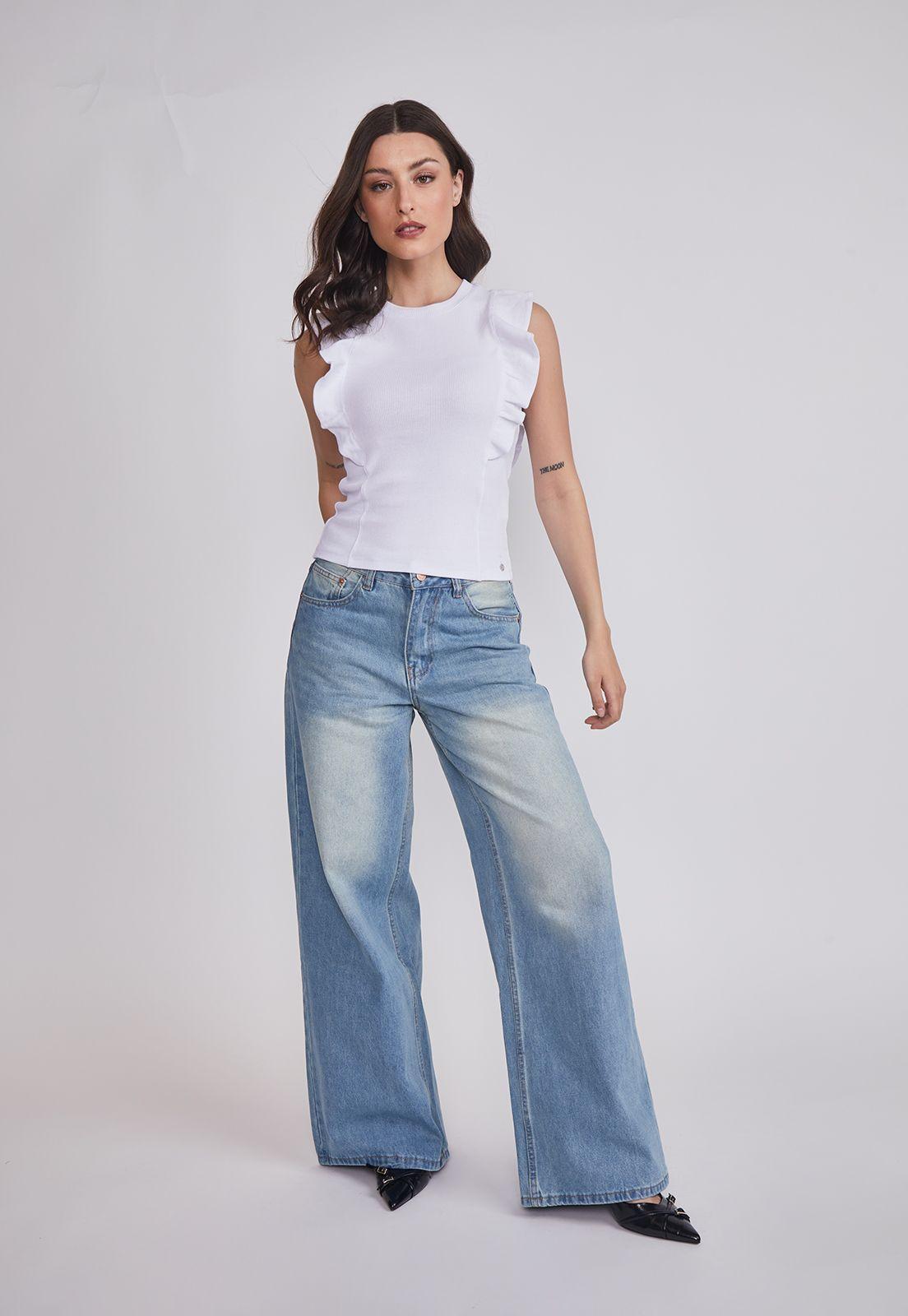 Polera Mujer Rib Vuelos Blanco Sioux-4