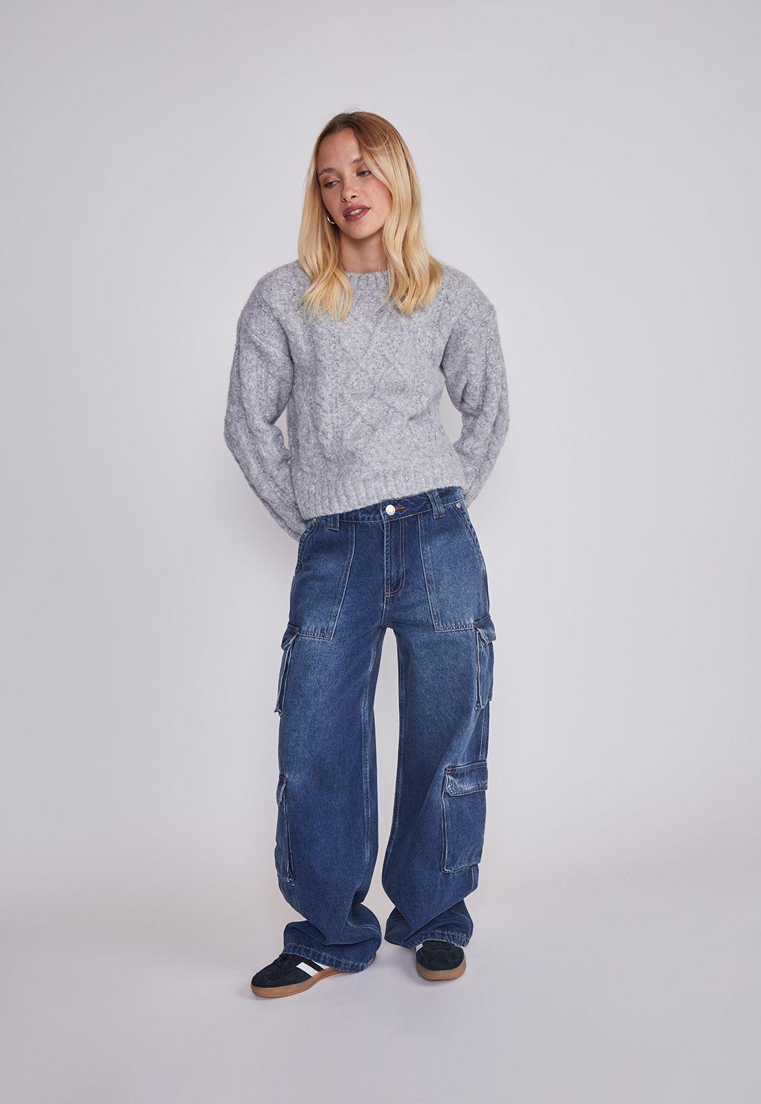 Sweater Mujer Trenzas Gris Sioux-3