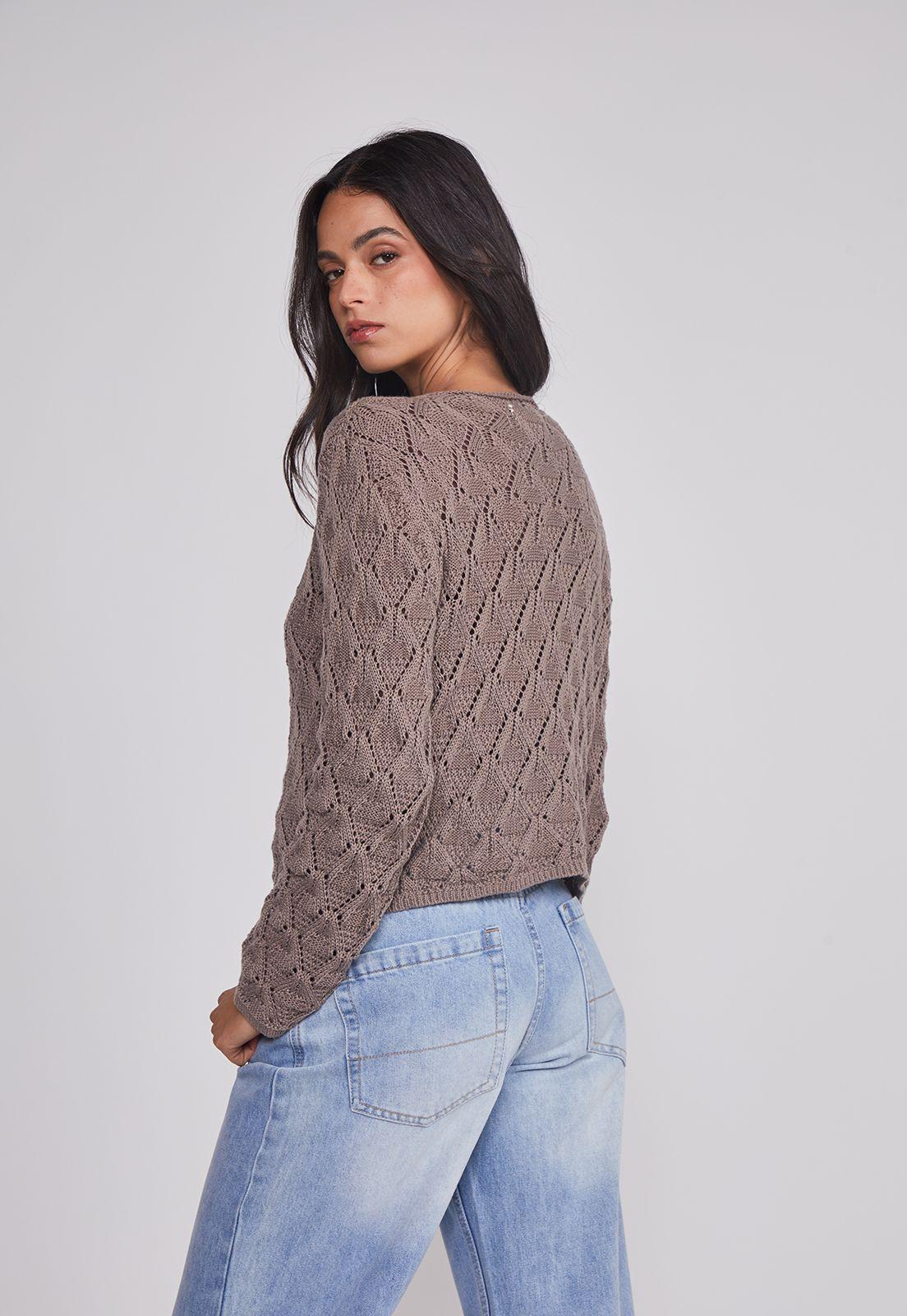 Sweater Mujer Calado Lazos Café Sioux-1