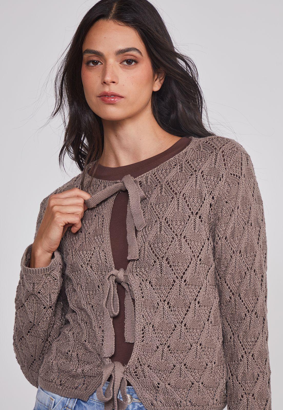 Sweater Mujer Calado Lazos Café Sioux-3