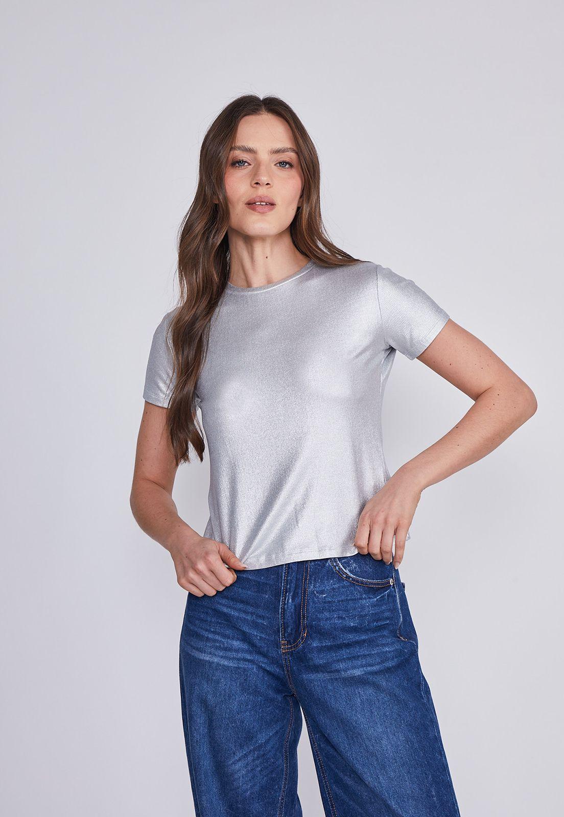 Polera Mujer Gris Metalizado Brillante Sioux-0