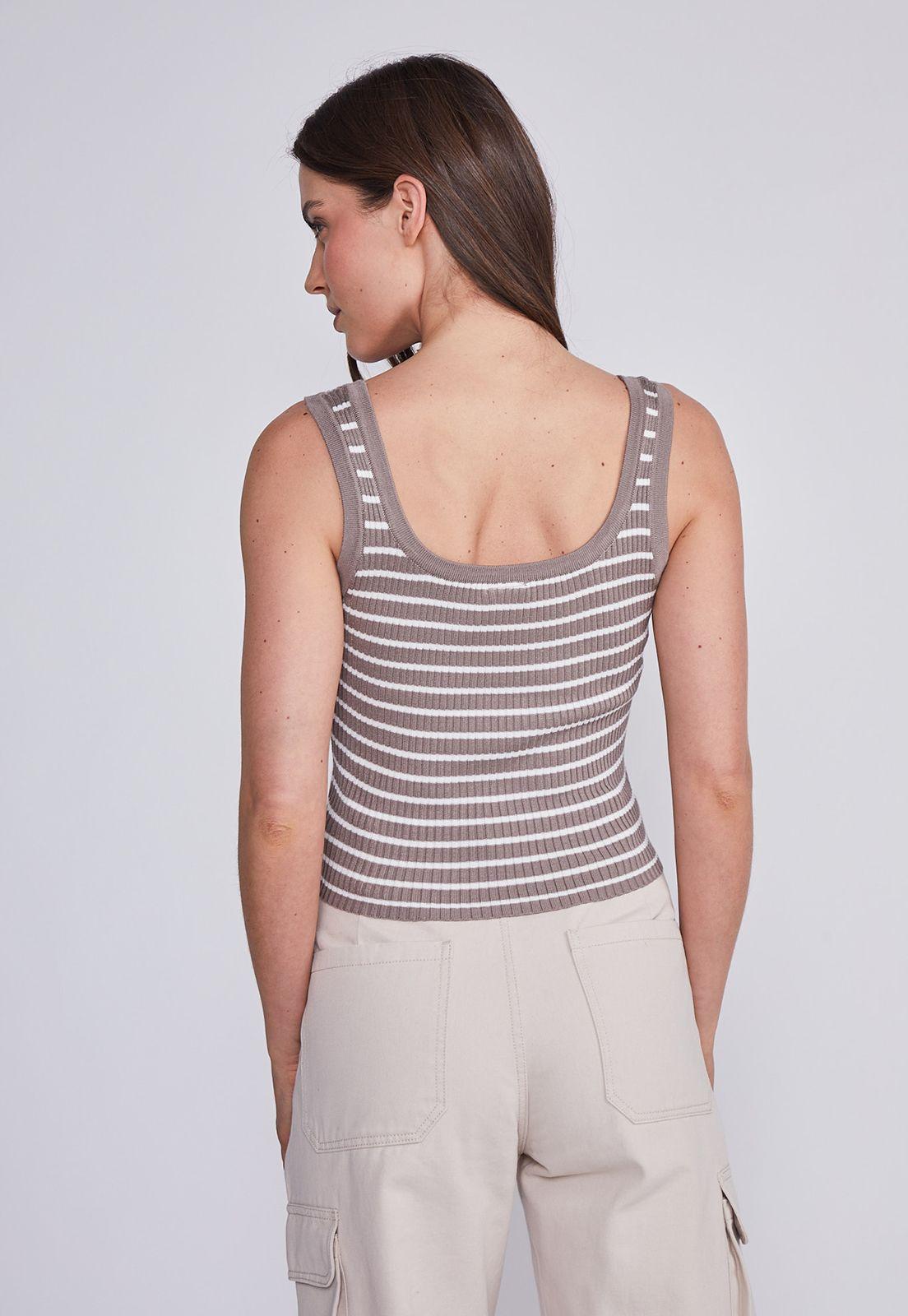 Peto Mujer Beige Cuello Redondo Listado Sioux-2