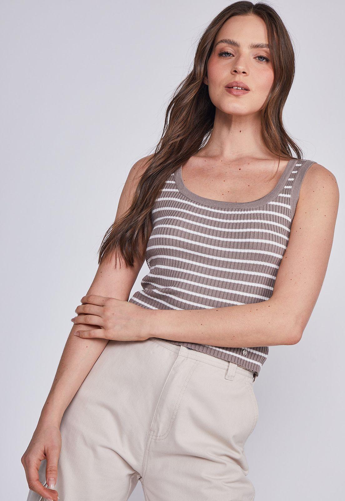 Peto Mujer Beige Cuello Redondo Listado Sioux-3