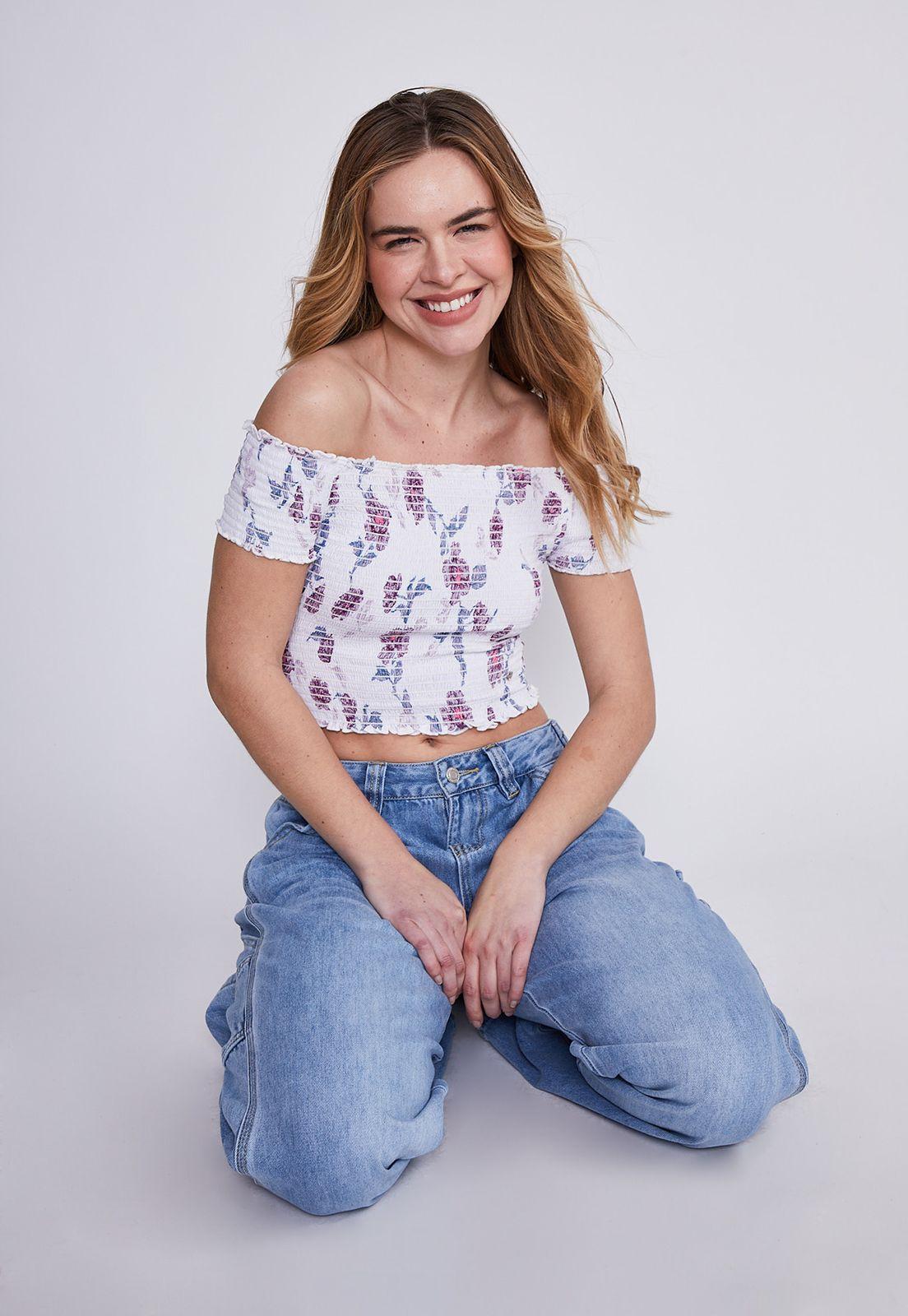 Polera Mujer Blanco Flores Sioux-4