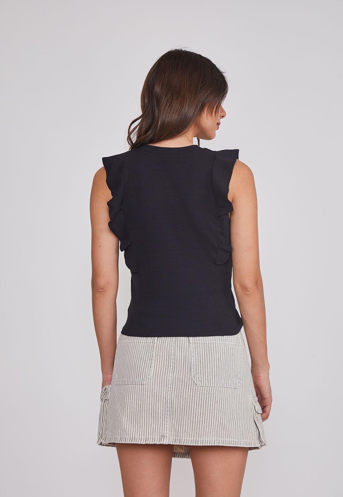 Polera Mujer Rib Vuelos Negro Sioux-3