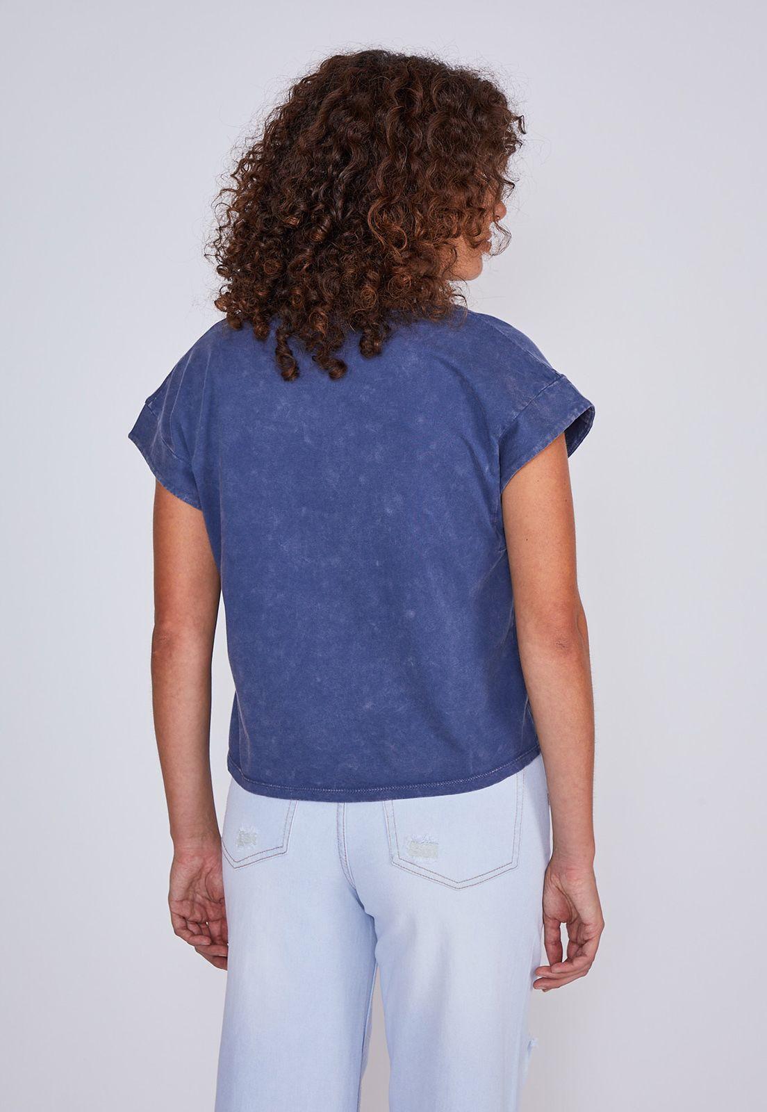 Polera Mujer Lavada Cuello V Azul Sioux-2