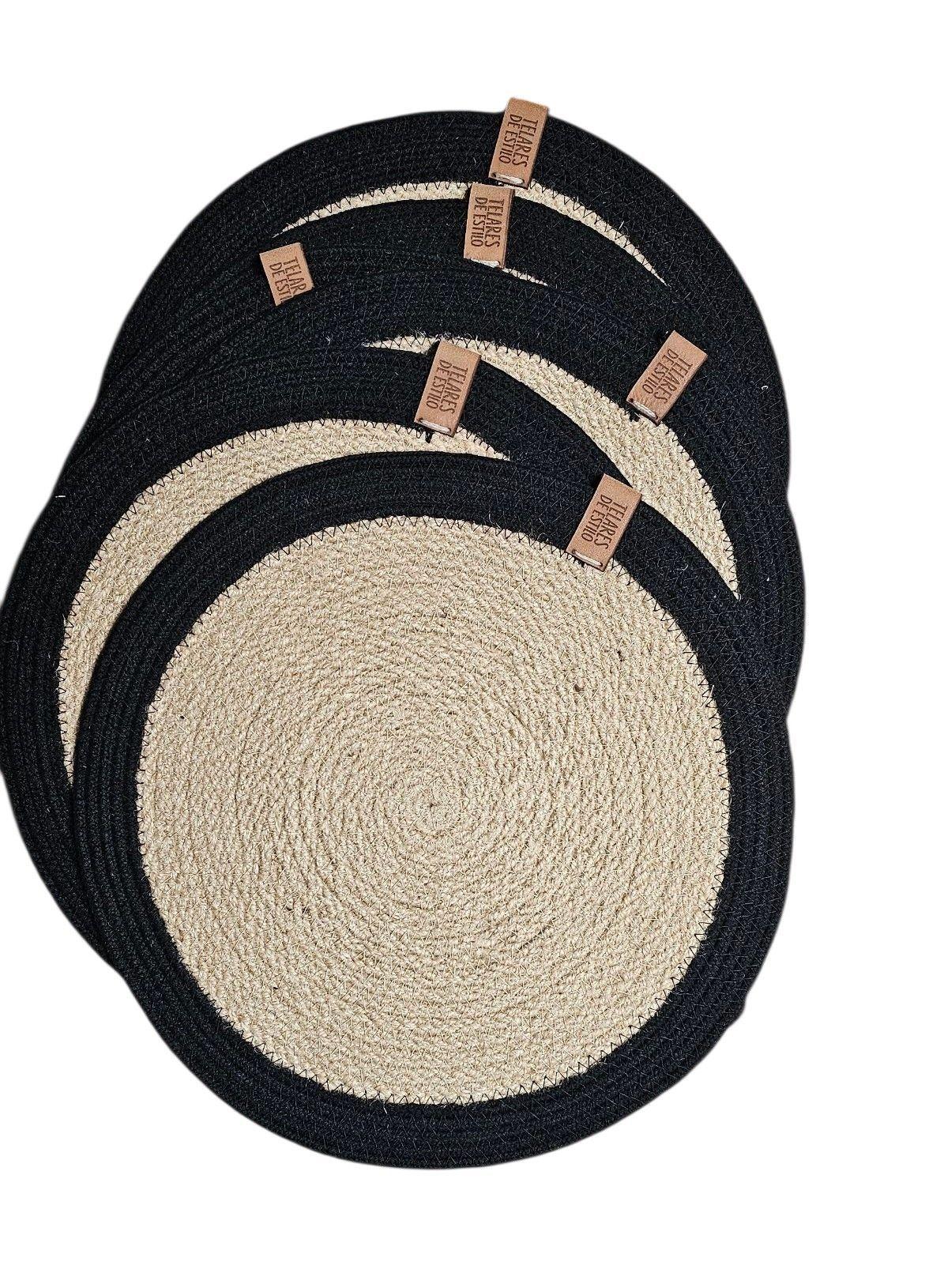 Set 6 Individuales 33 cm Mesa Terraza Mantel Yute Algodón Hecho a Mano-1