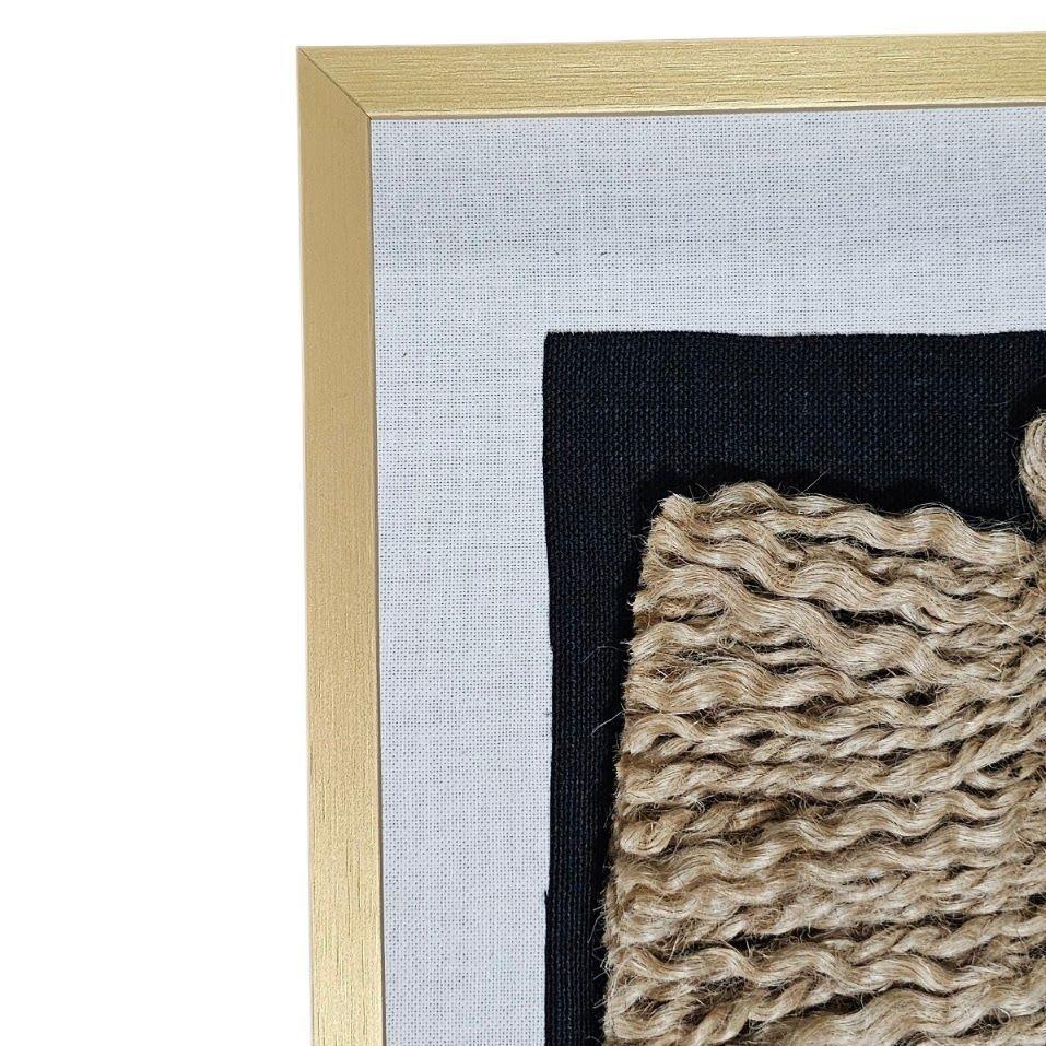 Cuadro Decorativo Hoja Yute Arte Textil Hecho a Mano 50x34 c/Vidrio-2