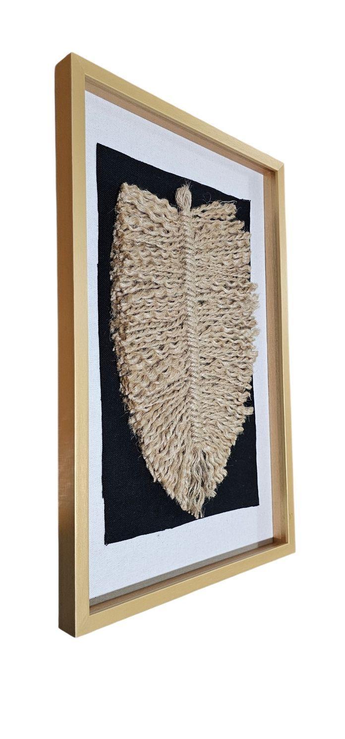 Cuadro Decorativo Hoja Yute Arte Textil Hecho a Mano 50x34 c/Vidrio-3