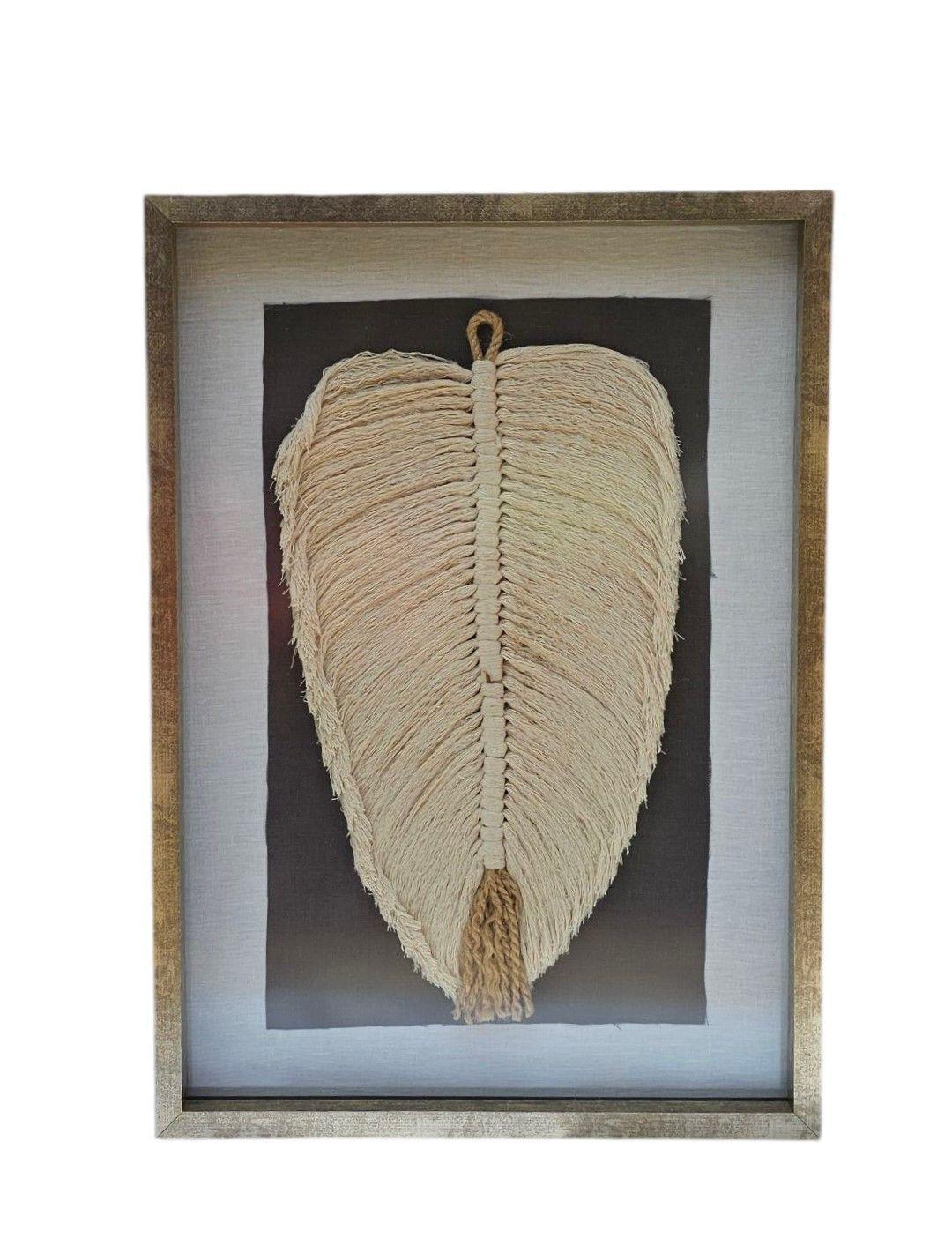 Cuadro Hoja Algodón Marco Dorado Decoración Hecho a Mano 70x50-2