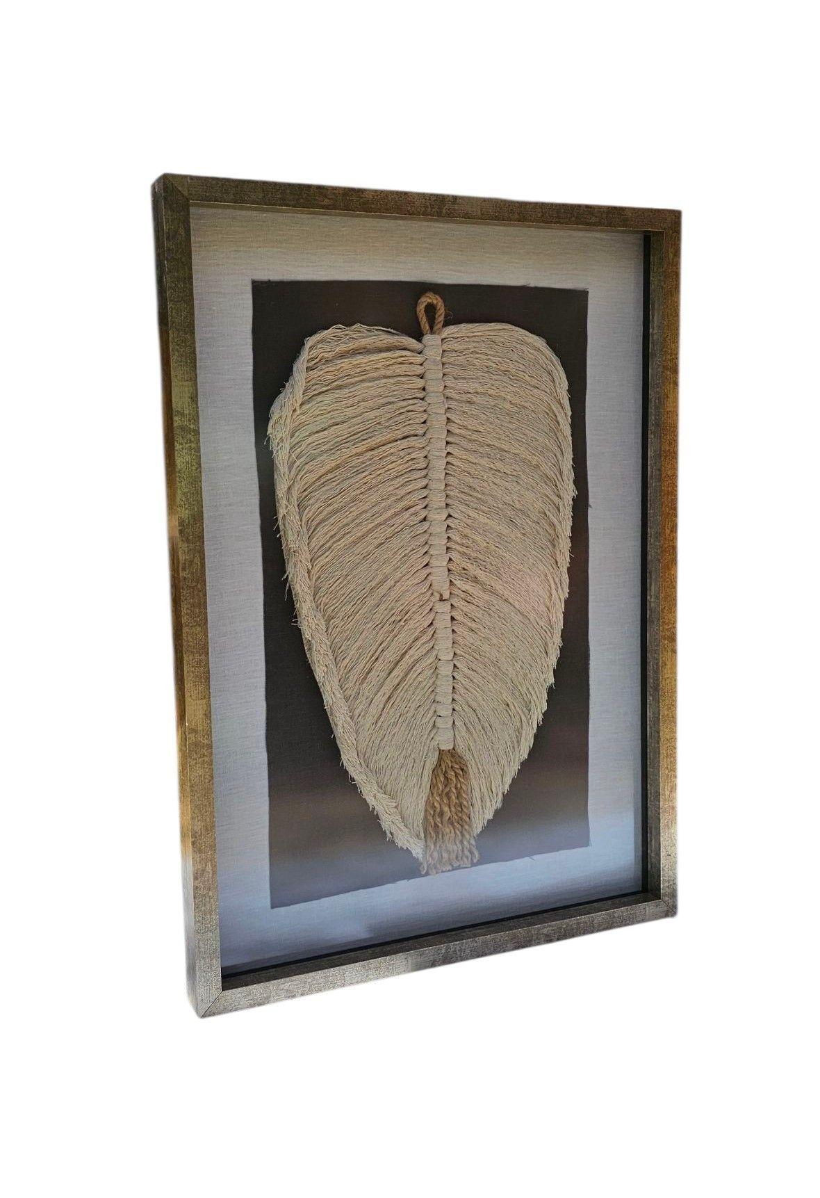 Cuadro Hoja Algodón Marco Dorado Decoración Hecho a Mano 70x50-3