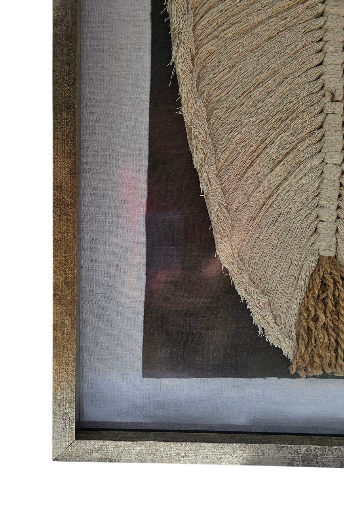 Cuadro Hoja Algodón Marco Dorado Decoración Hecho a Mano 60x40-4