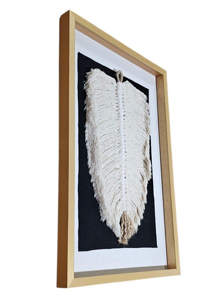 Cuadro Decorativo Hoja Algodón Arte Textil Hecho a Mano Marco 50x34 c/Vidrio-2
