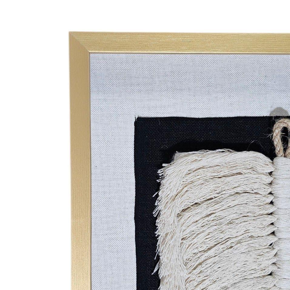 Cuadro Decorativo Hoja Algodón Arte Textil Hecho a Mano Marco 50x34 c/Vidrio-3