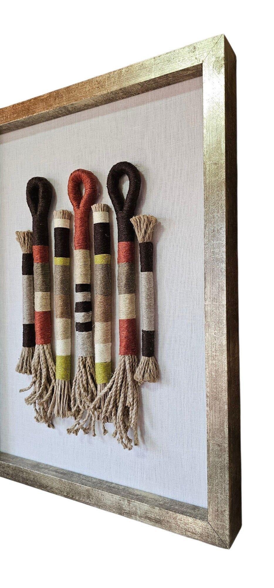 Cuadro Decoración Hecho a Mano Embarrilado Lino Yute Dorado-3