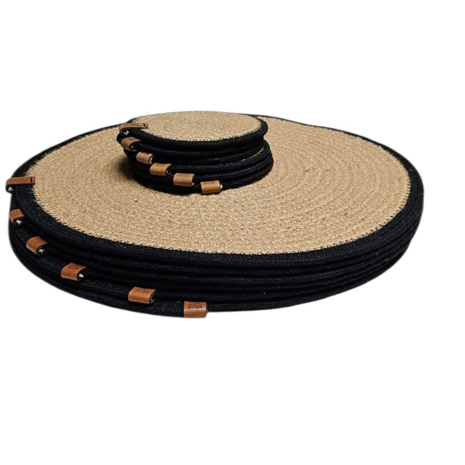 Set Individual de Mesa con Posa Vasos Hecho a Mano Yute y Algod n Redondo 33 cm-2