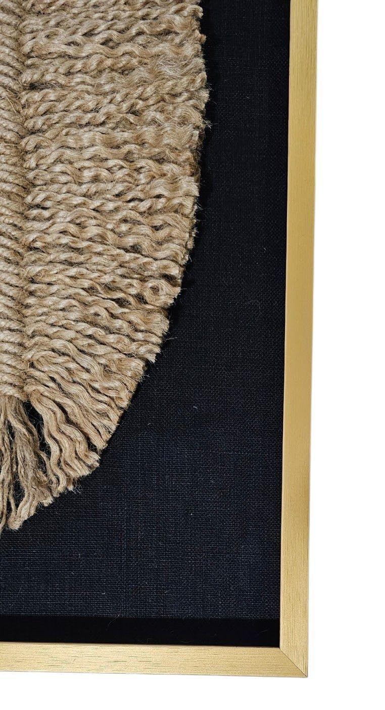 Cuadro Decorativo Hoja Yute Arte Textil Hecho a Mano 50x34 c/Vidrio-3