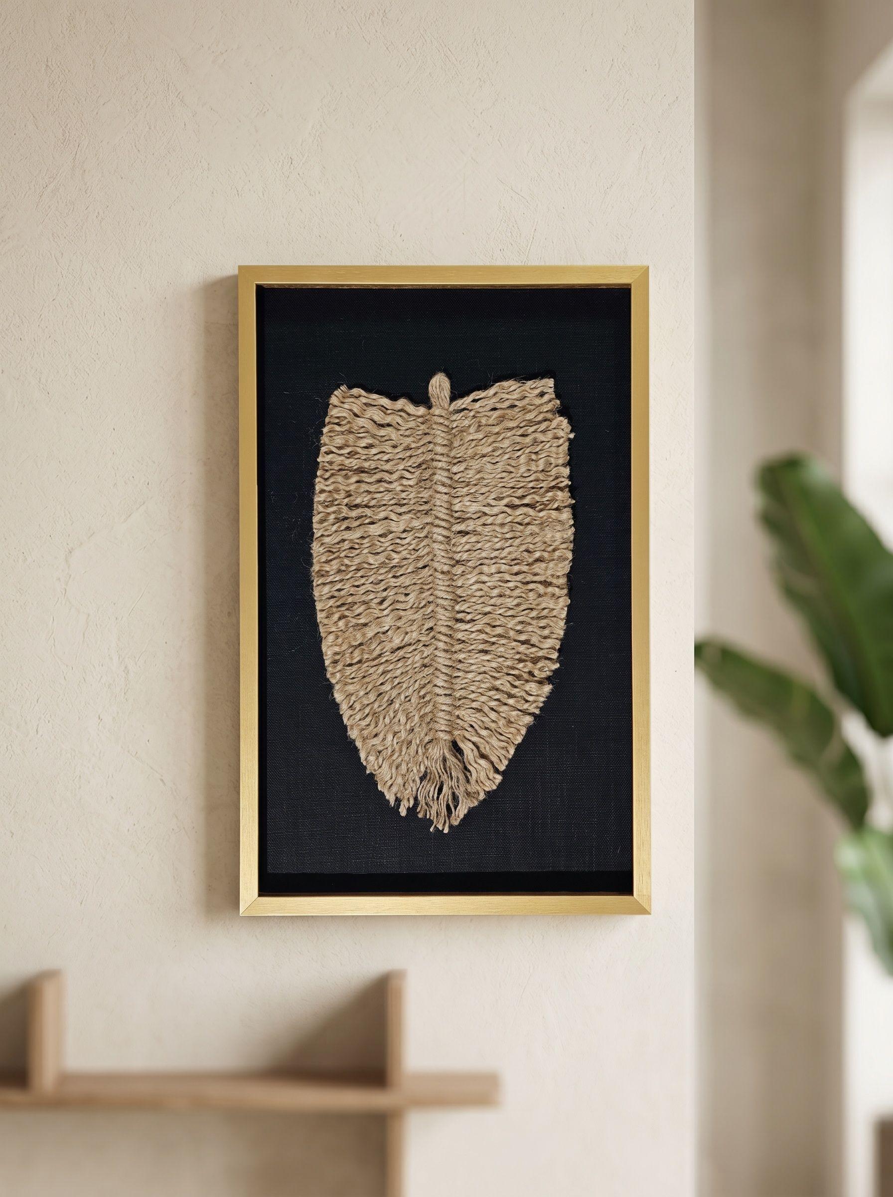Cuadro Decorativo Hoja Yute Arte Textil Hecho a Mano 50x34 c/Vidrio-5