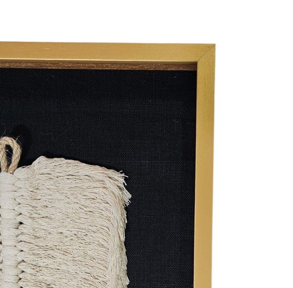 Dúo Cuadro Decorativo Hoja Yute Algodón Arte Textil Hecho a Mano 50x34 c/Vidrio-3