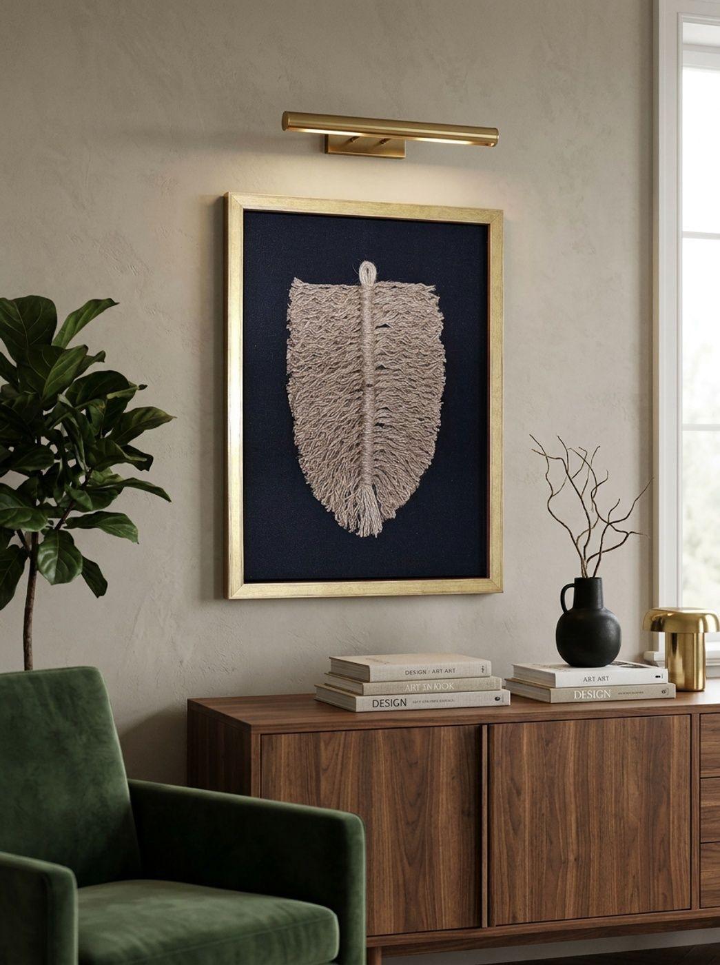 Dúo Cuadro Decorativo Hoja Yute Algodón Arte Textil Hecho a Mano 50x36 c/Vidrio-4