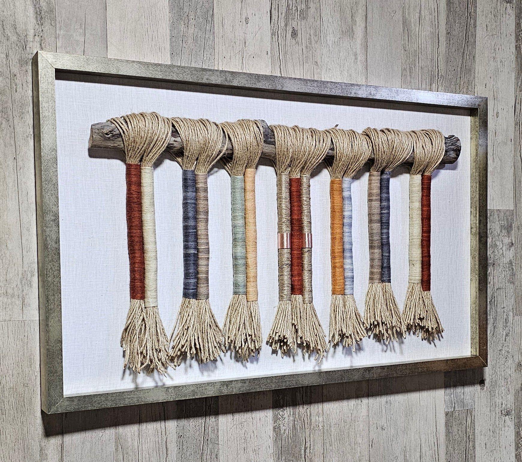Cuadro Decoración Hecho a Mano en Lino, Yute, Cobre Marco Dorado 80x50.-2