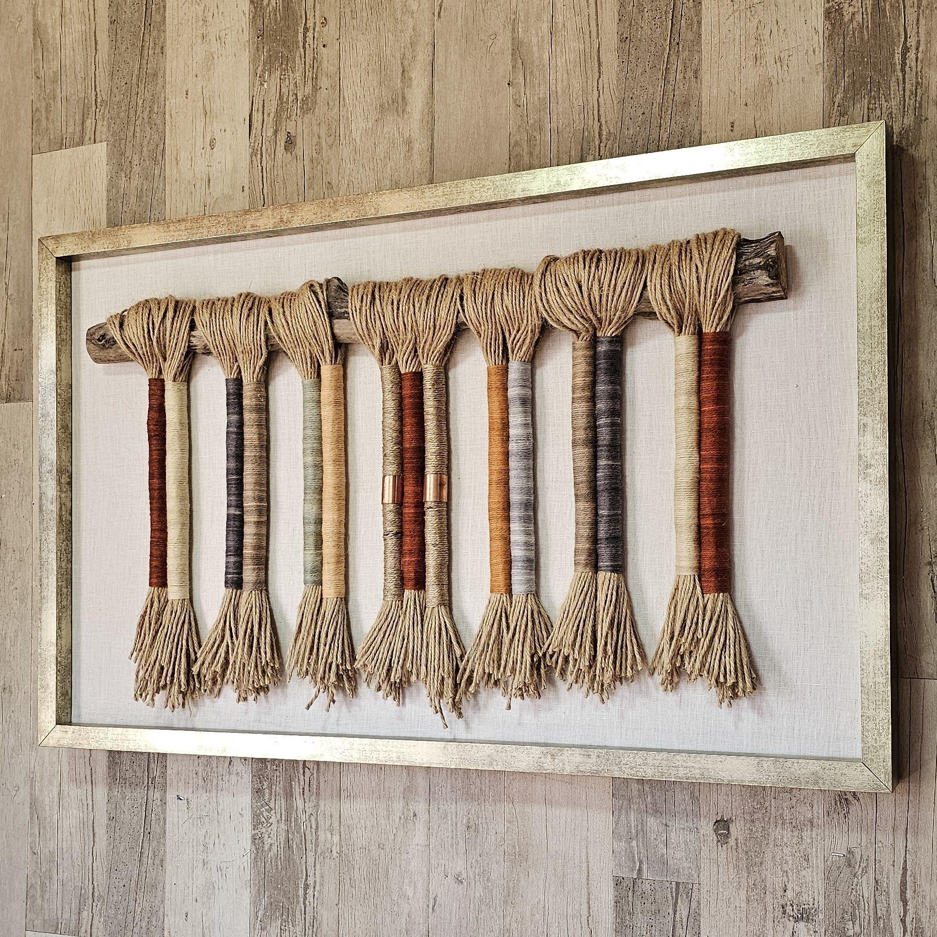 Cuadro Decoración Hecho a Mano en Lino, Yute, Cobre Marco Dorado 80x50.-4